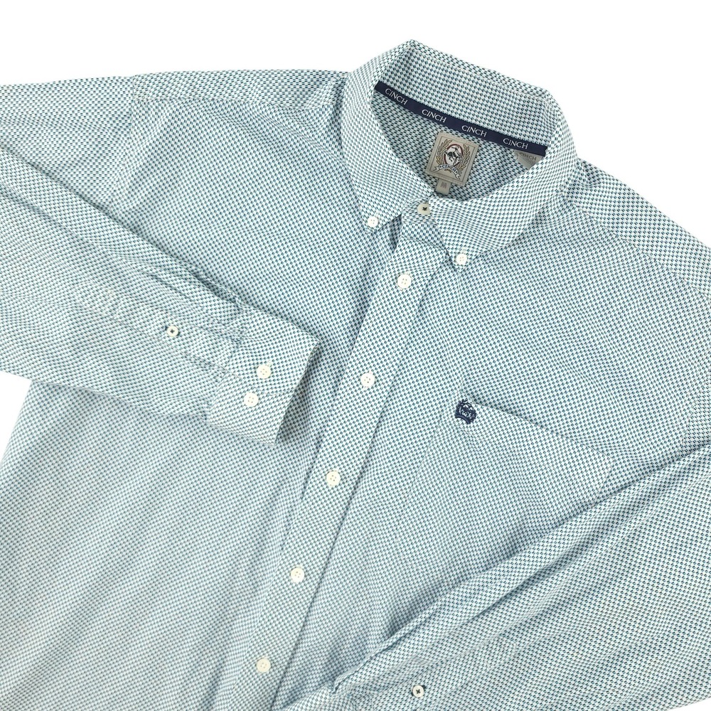 Cinch Shirt Mens M Blue Geometric Long Sleeve Button Down Cotton Woven Casual